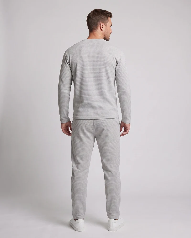 Herren fein strukturiertes Komfort-Loungewear-Set mit Rundhalsausschnitt, schmal zulaufenden Jogginghosen & Kordelzug Nord Taschen