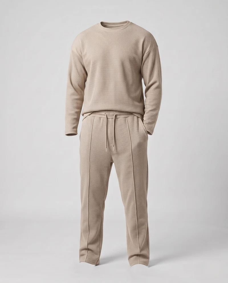 Herren fein strukturiertes Komfort-Loungewear-Set mit Rundhalsausschnitt, schmal zulaufenden Jogginghosen & Kordelzug Nord Taschen