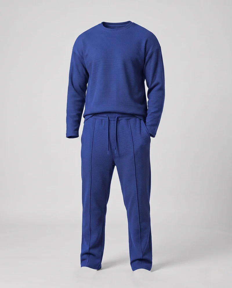 Herren fein strukturiertes Komfort-Loungewear-Set mit Rundhalsausschnitt, schmal zulaufenden Jogginghosen & Kordelzug Nord Taschen