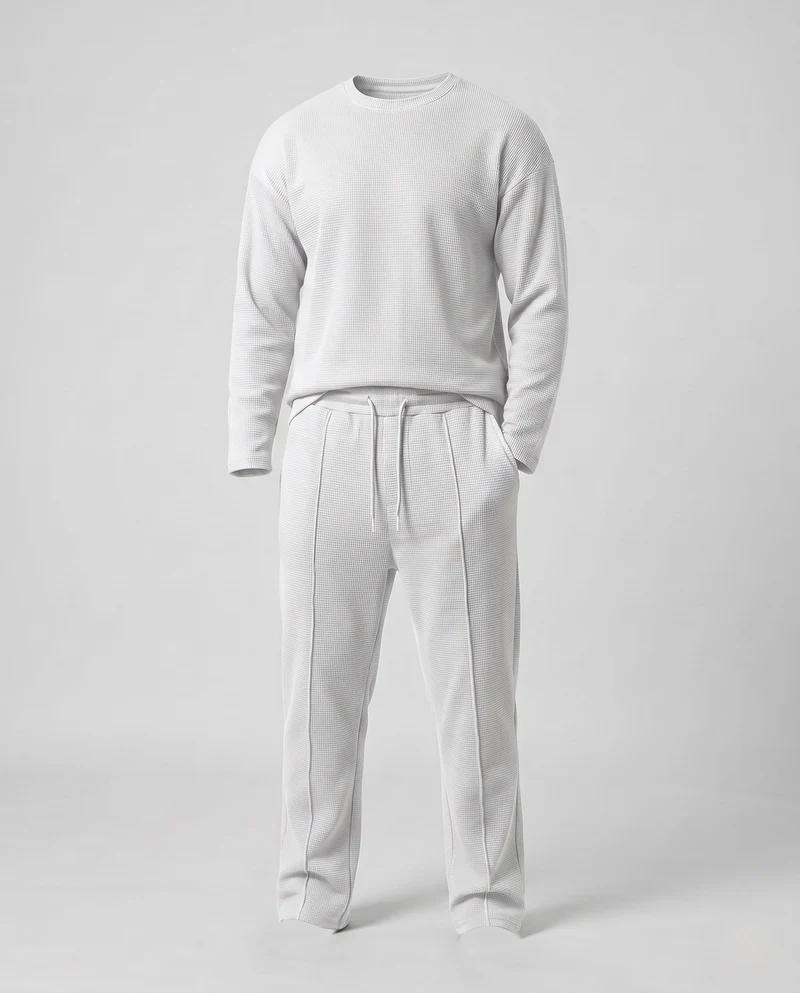 Herren fein strukturiertes Komfort-Loungewear-Set mit Rundhalsausschnitt, schmal zulaufenden Jogginghosen & Kordelzug Nord Taschen