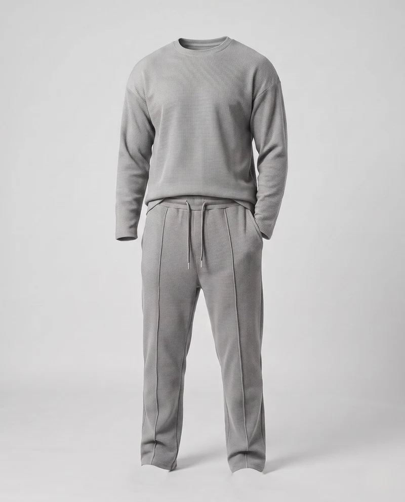 Herren fein strukturiertes Komfort-Loungewear-Set mit Rundhalsausschnitt, schmal zulaufenden Jogginghosen & Kordelzug Nord Taschen