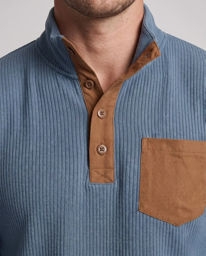 Herren fein strukturierter Henley-Pullover mit Stehkragen, Ellbogen-Patches & Brusttasche Nord Taschen