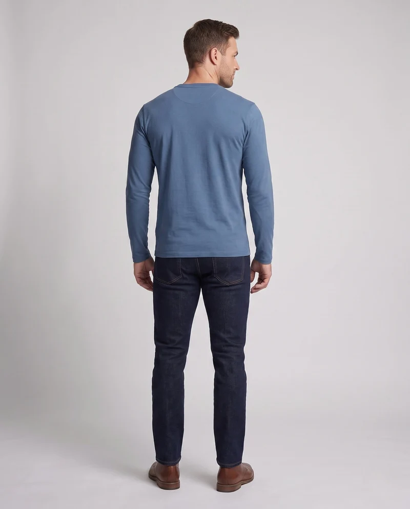 Herren Feine Langarm-Henley mit Brusttasche, Rundhalsausschnitt & Slim Silhouette Nord Taschen