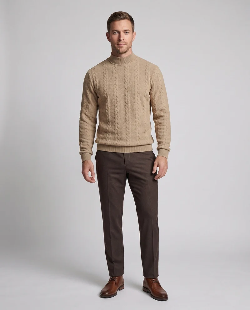 Herren Feine Kabelstrick Rollkragenpullover aus Baumwollmischung Regular Fit Nord Taschen