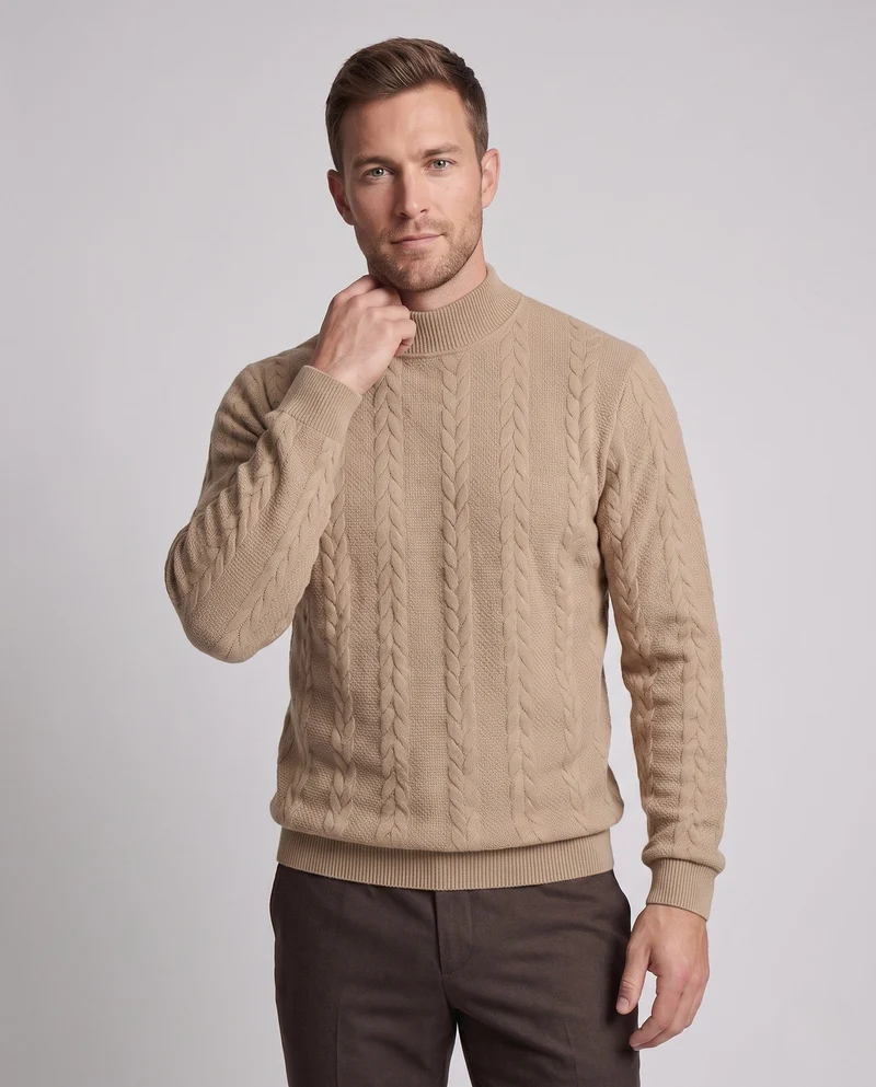 Herren Feine Kabelstrick Rollkragenpullover aus Baumwollmischung Regular Fit Nord Taschen