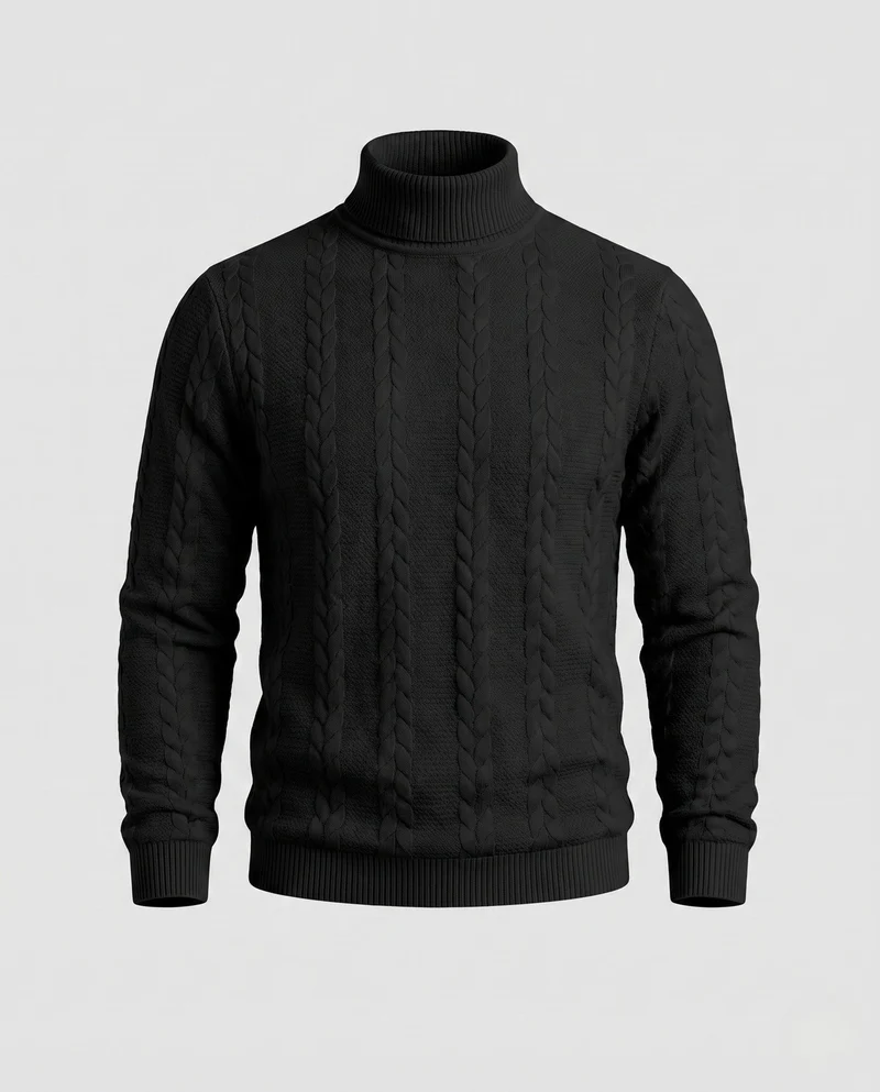 Herren Feine Kabelstrick Rollkragenpullover aus Baumwollmischung Regular Fit Nord Taschen