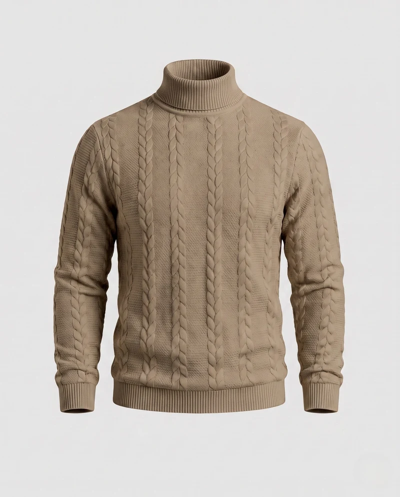 Herren Feine Kabelstrick Rollkragenpullover aus Baumwollmischung Regular Fit Nord Taschen