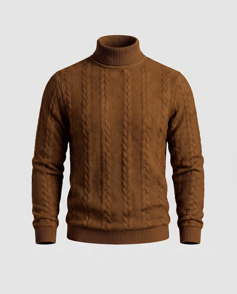 Herren Feine Kabelstrick Rollkragenpullover aus Baumwollmischung Regular Fit Nord Taschen