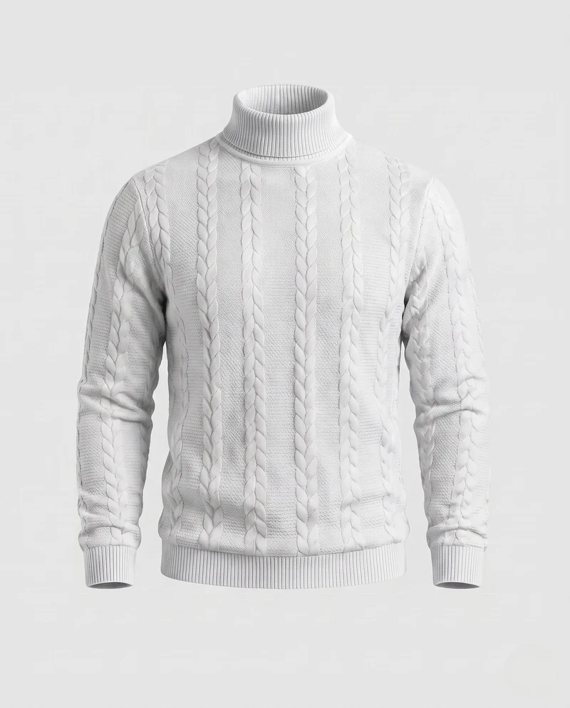 Herren Feine Kabelstrick Rollkragenpullover aus Baumwollmischung Regular Fit Nord Taschen
