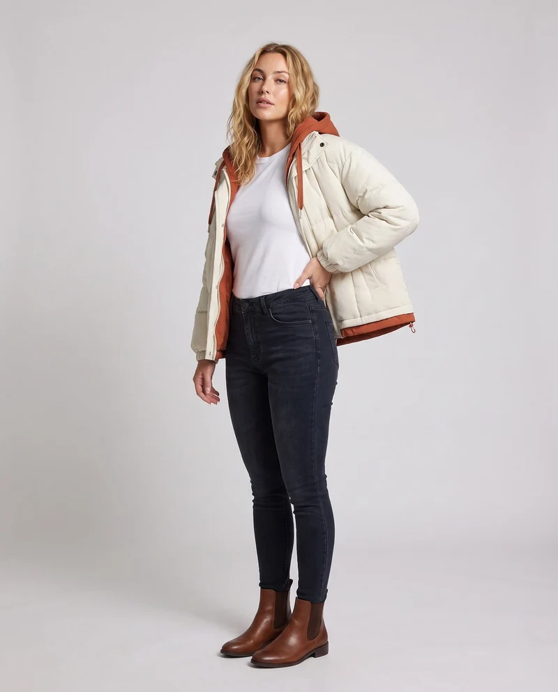 Damen Wattierte Kapuzenjacke Nord Taschen