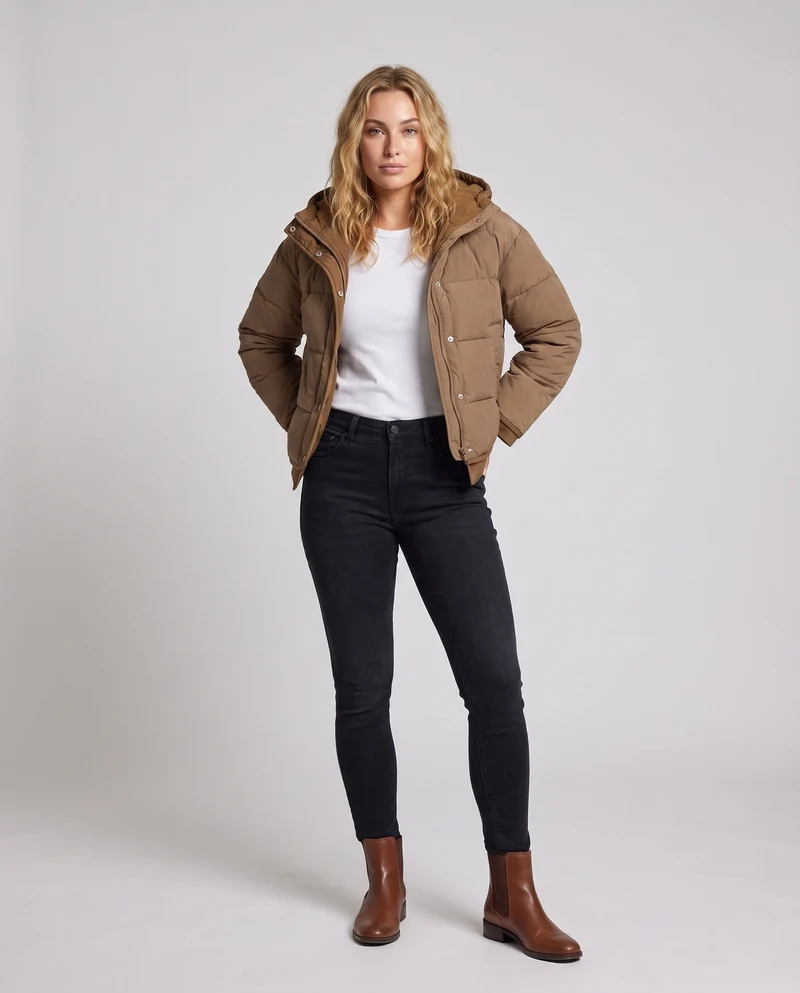 Damen Wattierte Kapuzenjacke mit stylischem Reißverschluss Nord Taschen