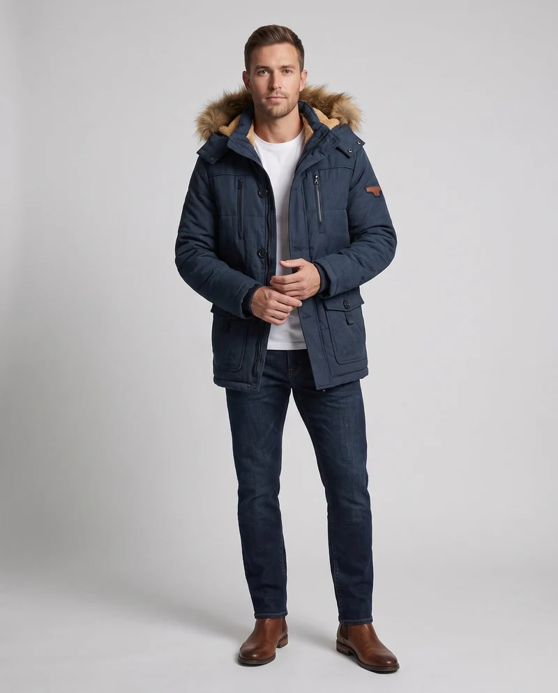 Herren Winterparka mit abnehmbarer Kapuze und Fleece-Futter Nord Taschen