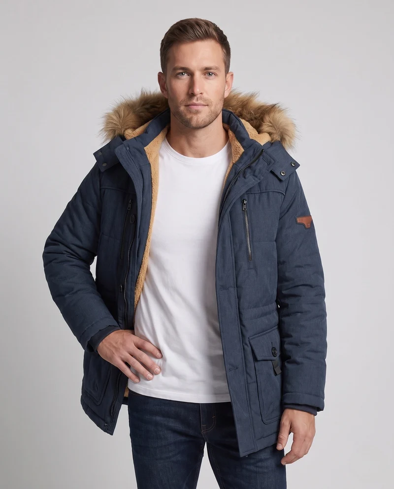 Herren Winterparka mit abnehmbarer Kapuze und Fleece-Futter Nord Taschen
