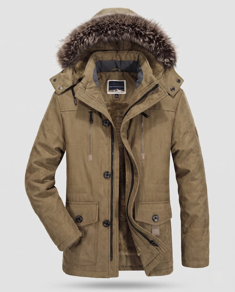 Herren Winterparka mit abnehmbarer Kapuze und Fleece-Futter Nord Taschen