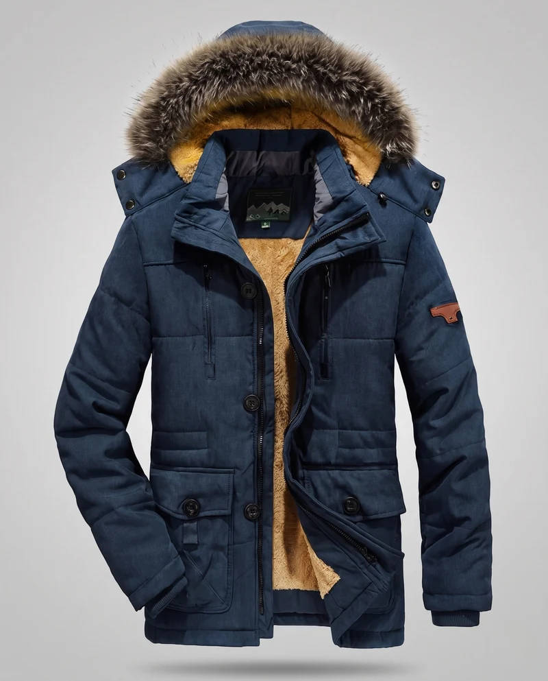 Herren Winterparka mit abnehmbarer Kapuze und Fleece-Futter Nord Taschen