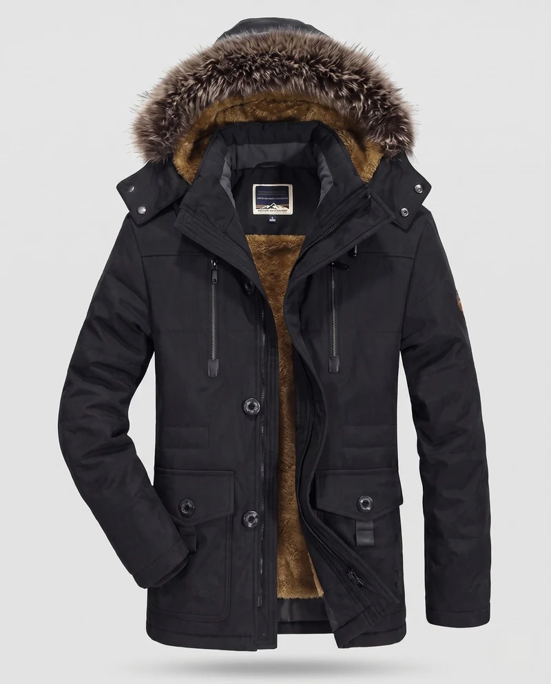 Herren Winterparka mit abnehmbarer Kapuze und Fleece-Futter Nord Taschen