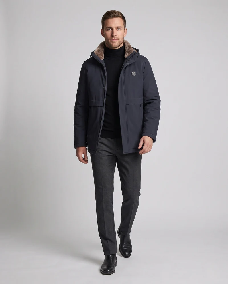 Herren Winterparka mit Kunstfellkragen Nord Taschen