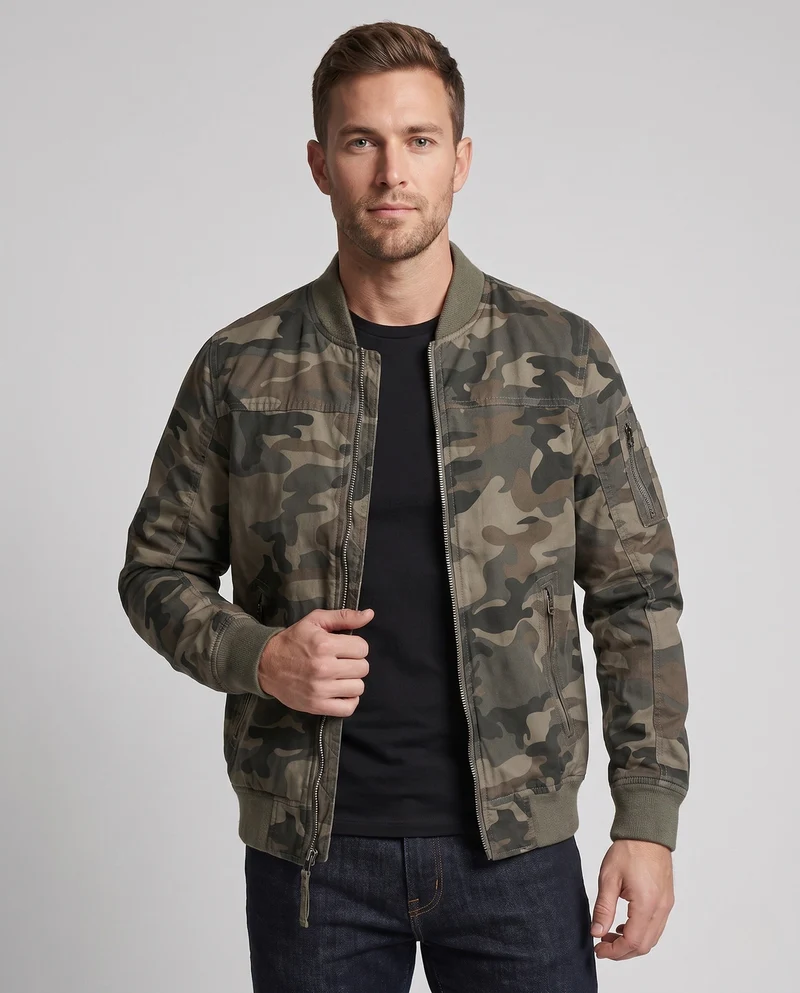 Herren Bomberjacke aus robustem Canvas mit Reißverschluss und Rippstrickbündchen Nord Taschen