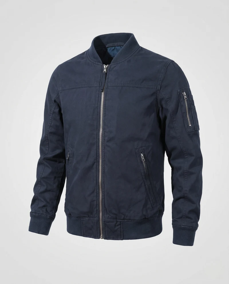 Herren Bomberjacke aus robustem Canvas mit Reißverschluss und Rippstrickbündchen Nord Taschen