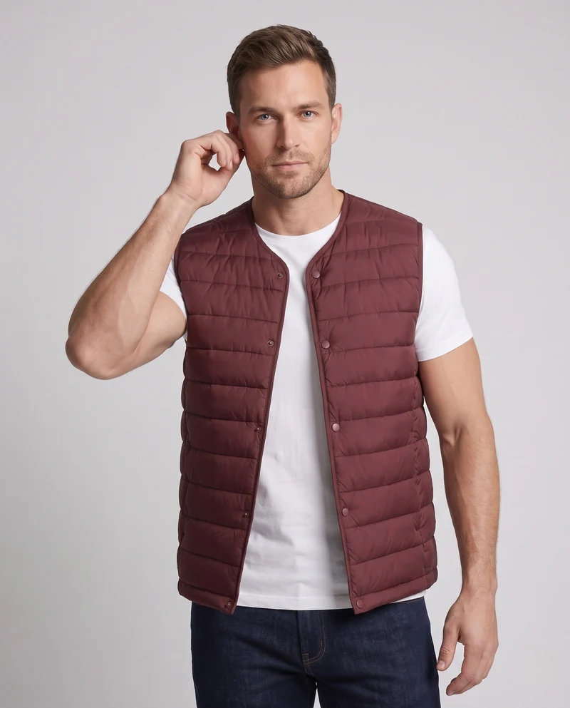 Herren Ärmellose wattierte Weste mit leichtem Daunen-Look und Druckknopfverschluss Nord Taschen