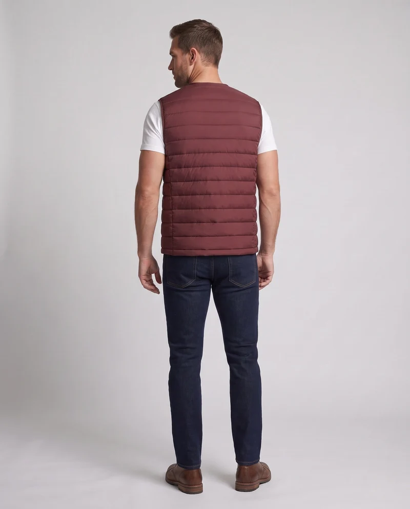 Herren Ärmellose wattierte Weste mit leichtem Daunen-Look und Druckknopfverschluss Nord Taschen