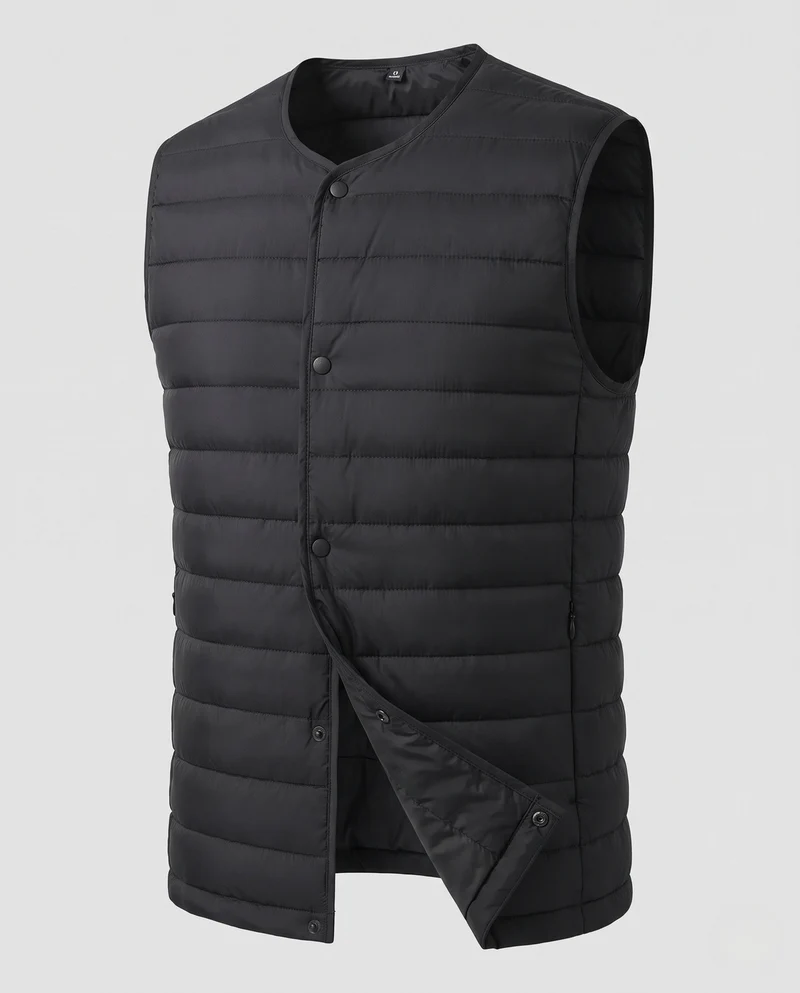 Herren Ärmellose wattierte Weste mit leichtem Daunen-Look und Druckknopfverschluss Nord Taschen