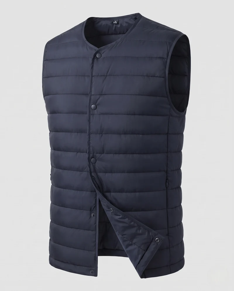 Herren Ärmellose wattierte Weste mit leichtem Daunen-Look und Druckknopfverschluss Nord Taschen