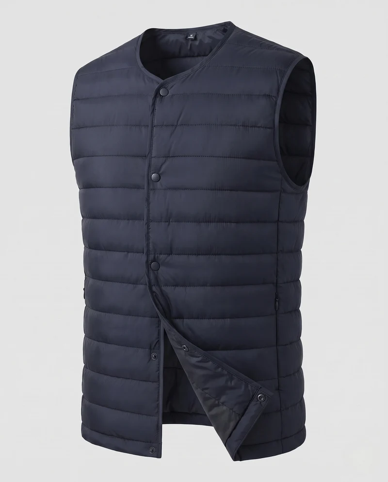 Herren Ärmellose wattierte Weste mit leichtem Daunen-Look und Druckknopfverschluss Nord Taschen
