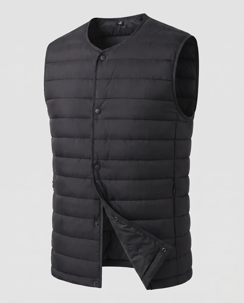 Herren Ärmellose wattierte Weste mit leichtem Daunen-Look und Druckknopfverschluss Nord Taschen