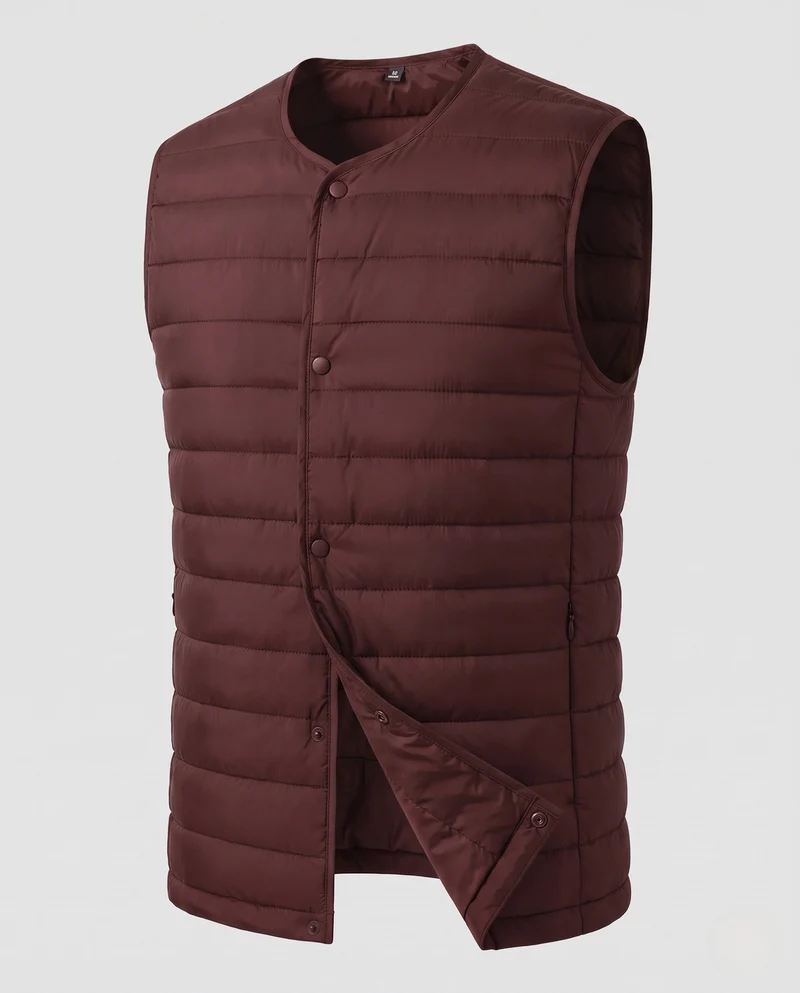 Herren Ärmellose wattierte Weste mit leichtem Daunen-Look und Druckknopfverschluss Nord Taschen