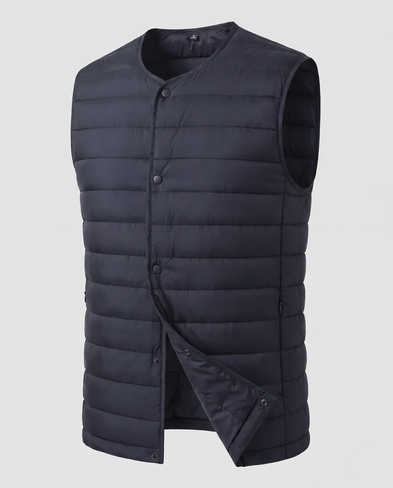 Herren Ärmellose wattierte Weste mit leichtem Daunen-Look und Druckknopfverschluss Nord Taschen
