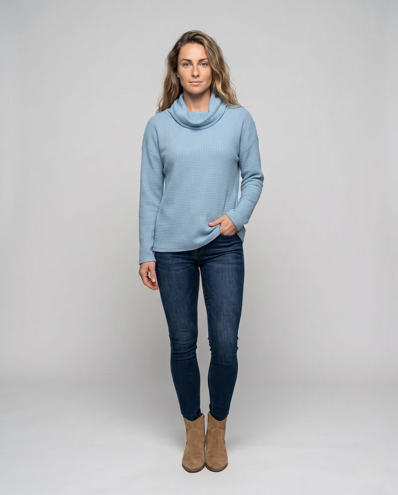 Damen Waffelpullover mit weitem Cowl-Neck und lässigem Schnitt Nord Taschen