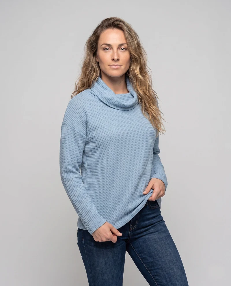 Damen Waffelpullover mit weitem Cowl-Neck und lässigem Schnitt Nord Taschen