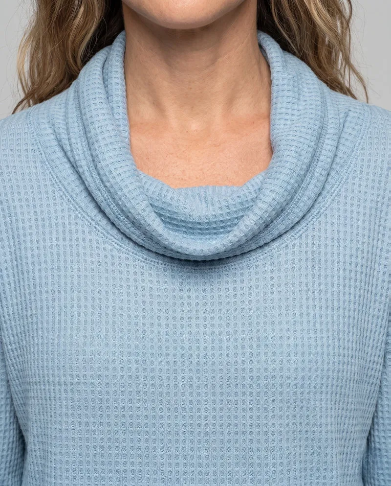 Damen Waffelpullover mit weitem Cowl-Neck und lässigem Schnitt Nord Taschen