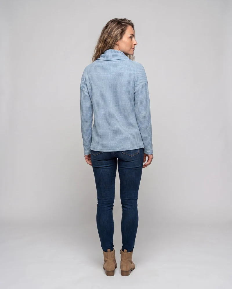 Damen Waffelpullover mit weitem Cowl-Neck und lässigem Schnitt Nord Taschen