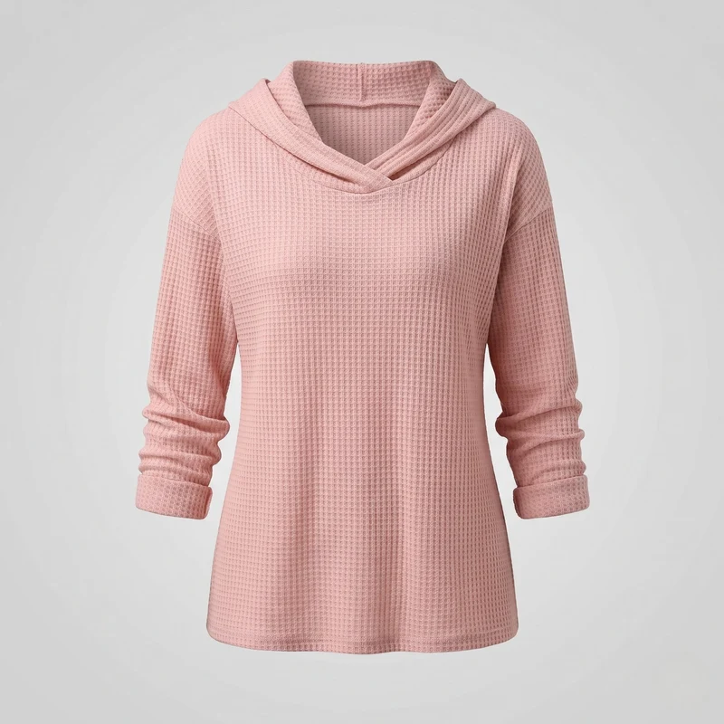 Damen Waffelpullover mit weitem Cowl-Neck und lässigem Schnitt Nord Taschen