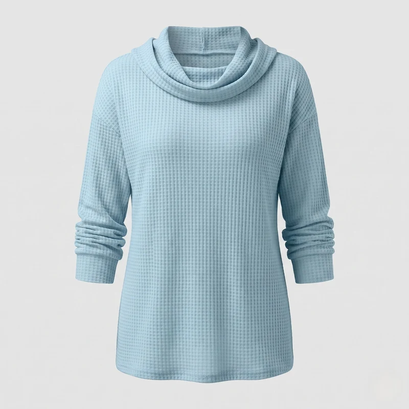 Damen Waffelpullover mit weitem Cowl-Neck und lässigem Schnitt Nord Taschen