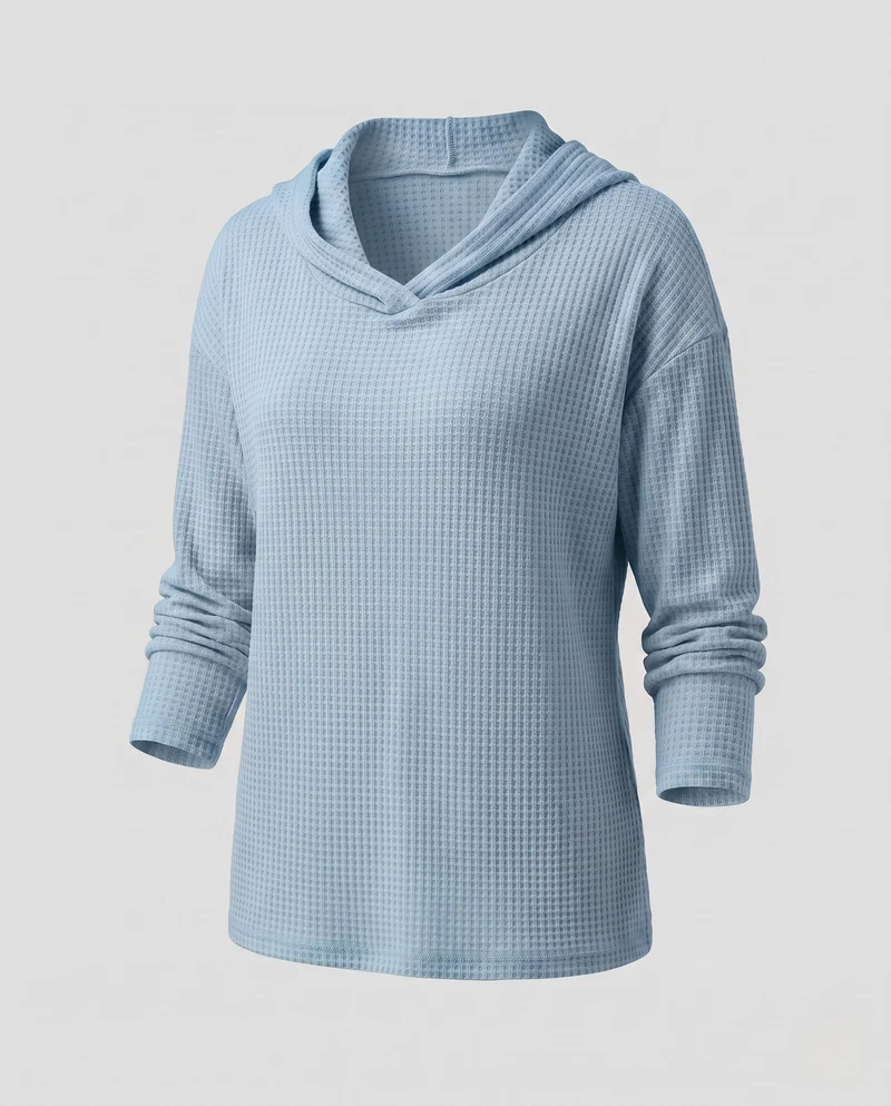 Damen Waffelpullover mit weitem Cowl-Neck und lässigem Schnitt Nord Taschen