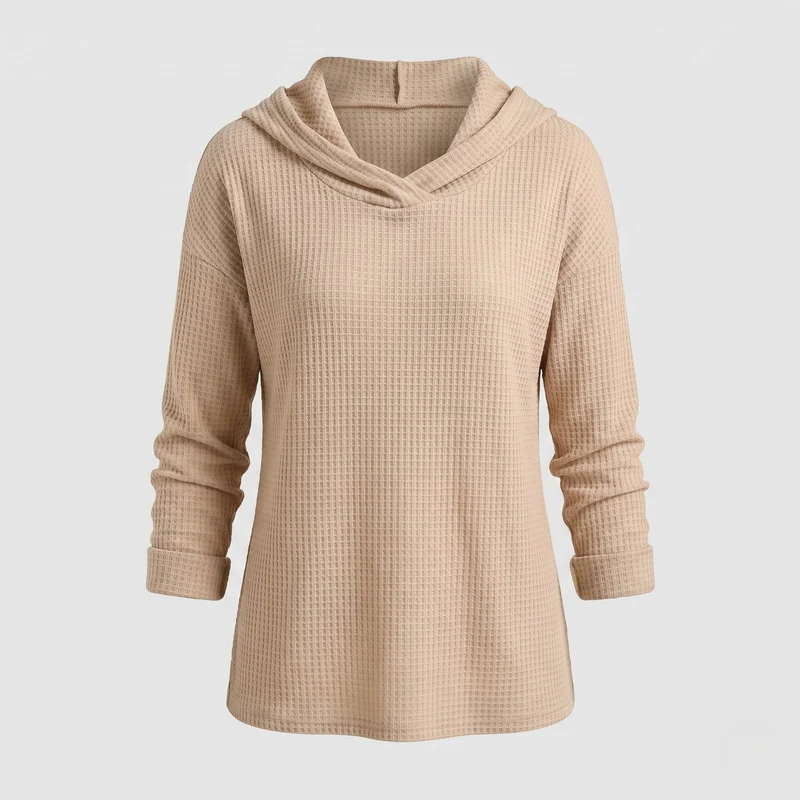 Damen Waffelpullover mit weitem Cowl-Neck und lässigem Schnitt Nord Taschen