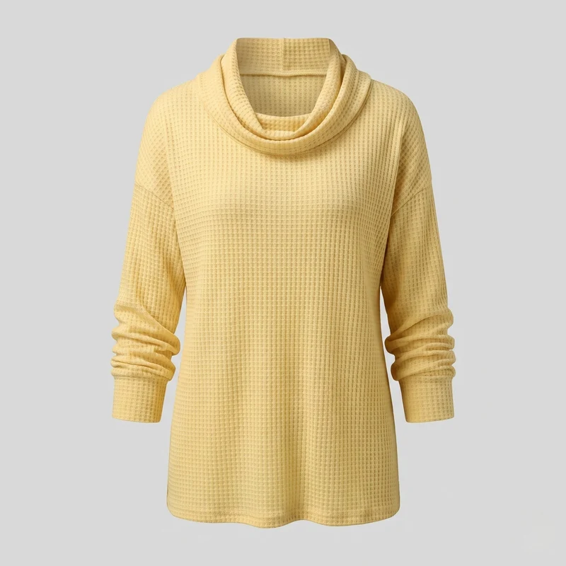 Damen Waffelpullover mit weitem Cowl-Neck und lässigem Schnitt Nord Taschen