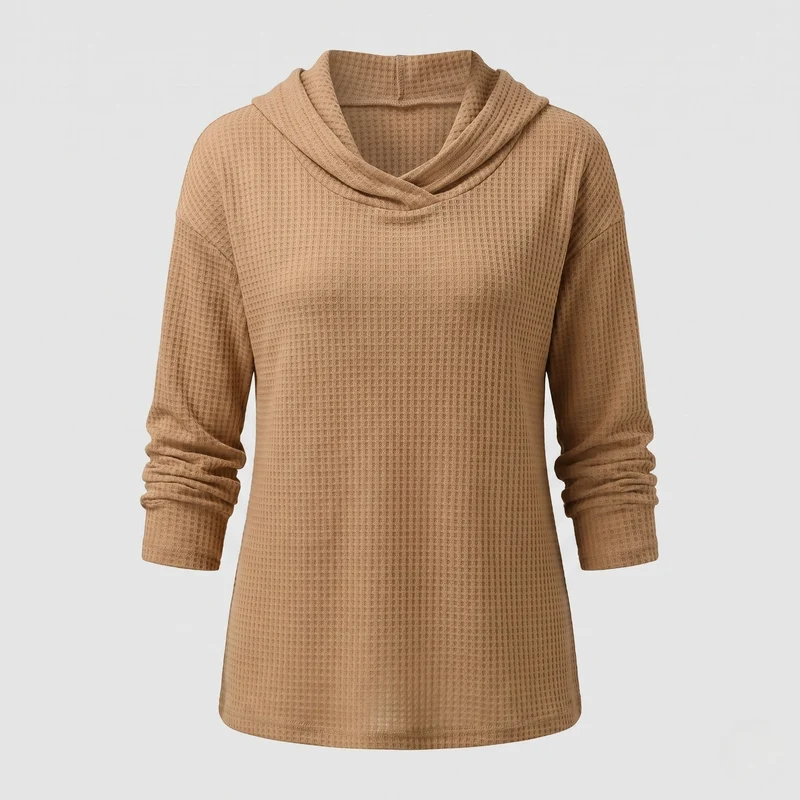 Damen Waffelpullover mit weitem Cowl-Neck und lässigem Schnitt Nord Taschen
