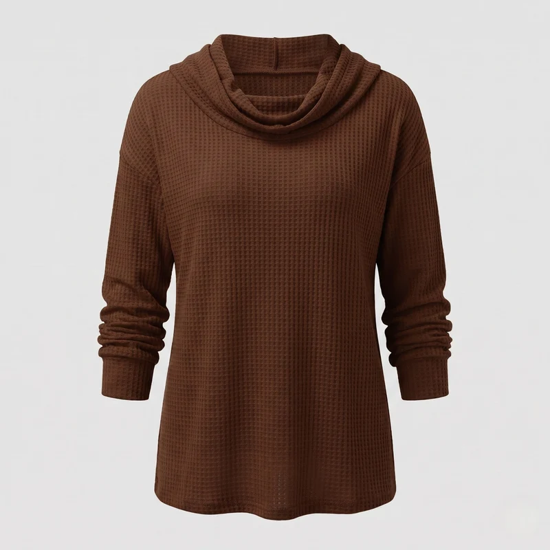 Damen Waffelpullover mit weitem Cowl-Neck und lässigem Schnitt Nord Taschen