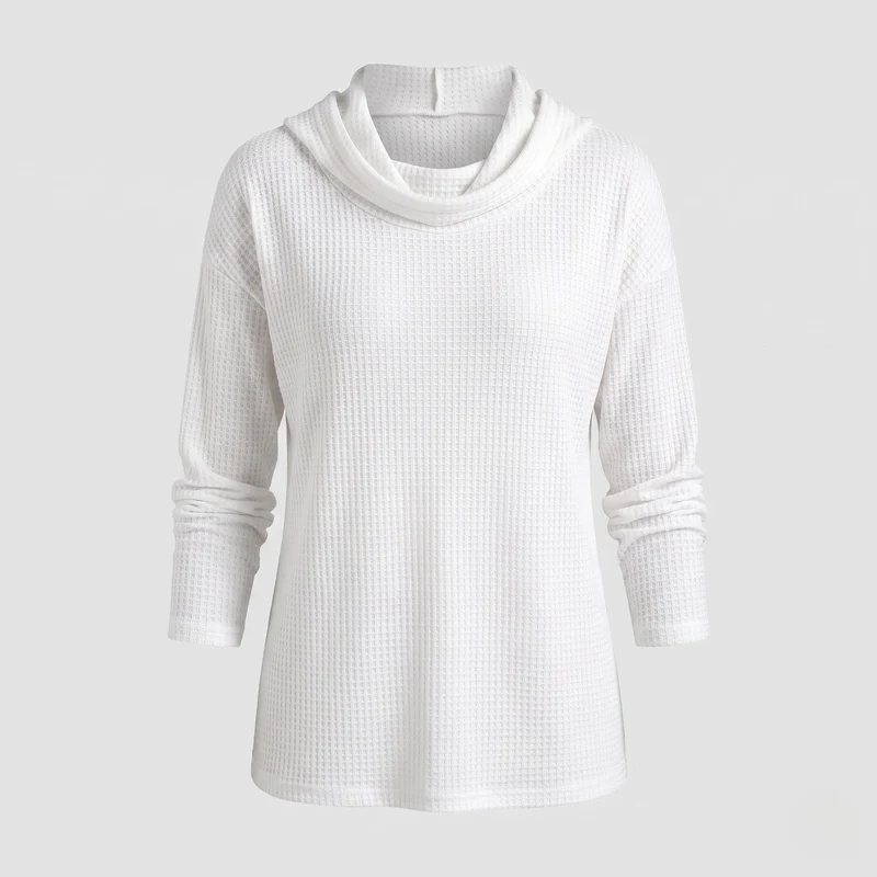 Damen Waffelpullover mit weitem Cowl-Neck und lässigem Schnitt Nord Taschen