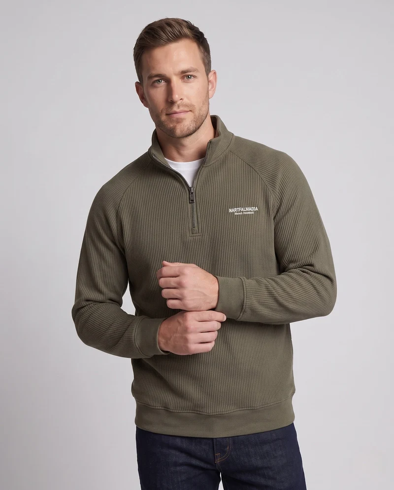 Herren eleganter Stehkragen-Pullover mit Reißverschluss Nord Taschen