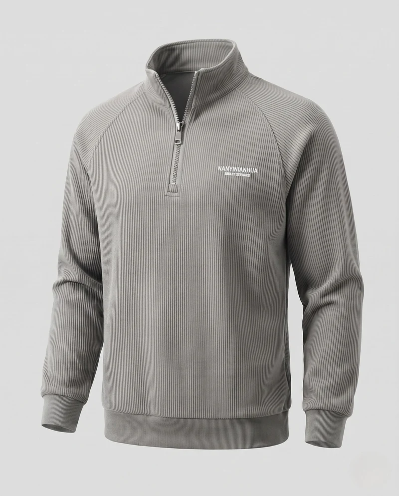 Herren eleganter Stehkragen-Pullover mit Reißverschluss Nord Taschen