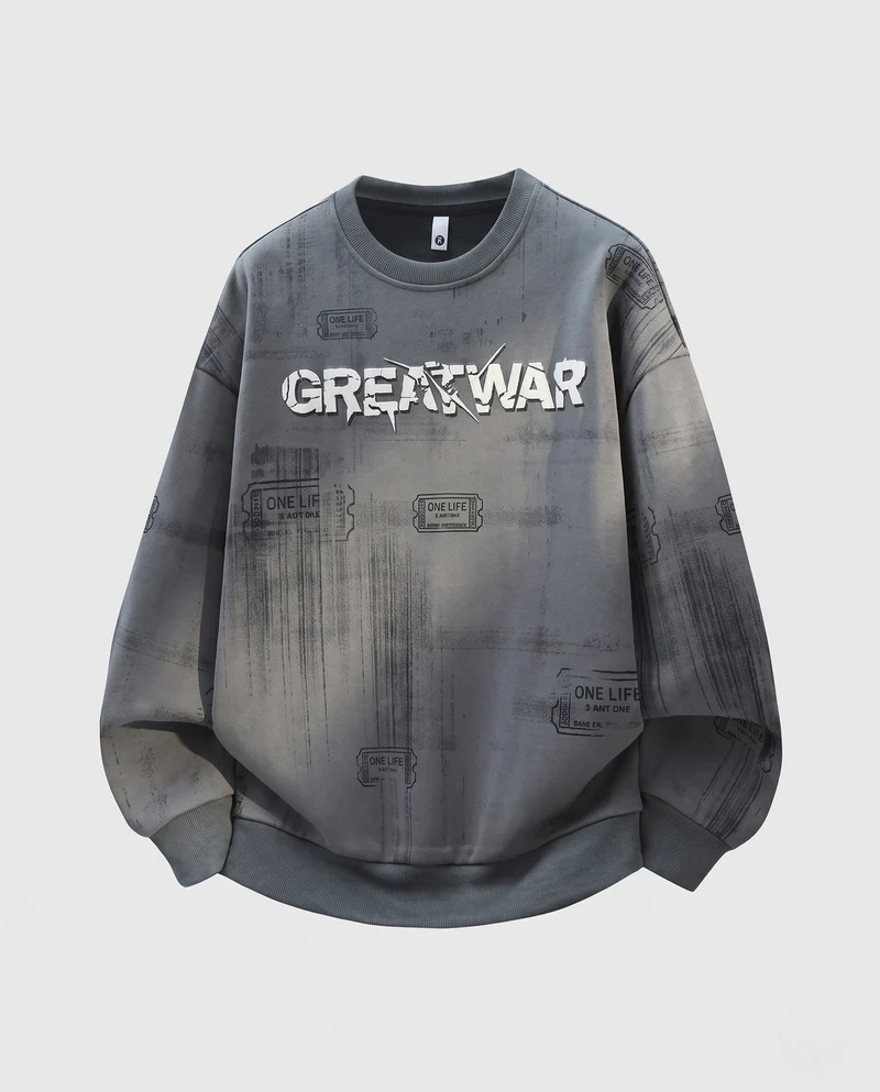 Unisex Oversize-Graphic-Sweatshirt mit Rundhalsausschnitt, Drop-Shoulder und Vintage-Print