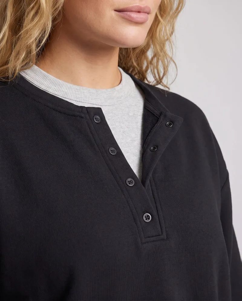 Unisex Oversize-Henley-Layer-Sweatshirt mit Knopfleiste und kontrastierendem Unterkragen