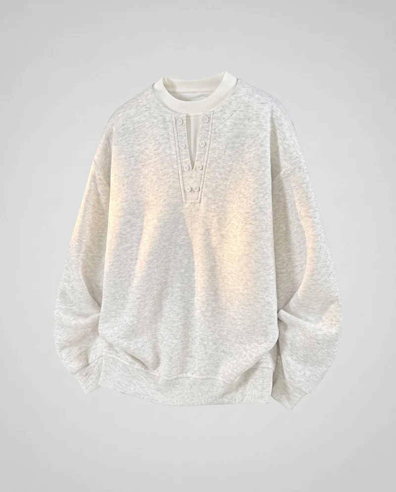 Unisex Oversize-Henley-Layer-Sweatshirt mit Knopfleiste und kontrastierendem Unterkragen