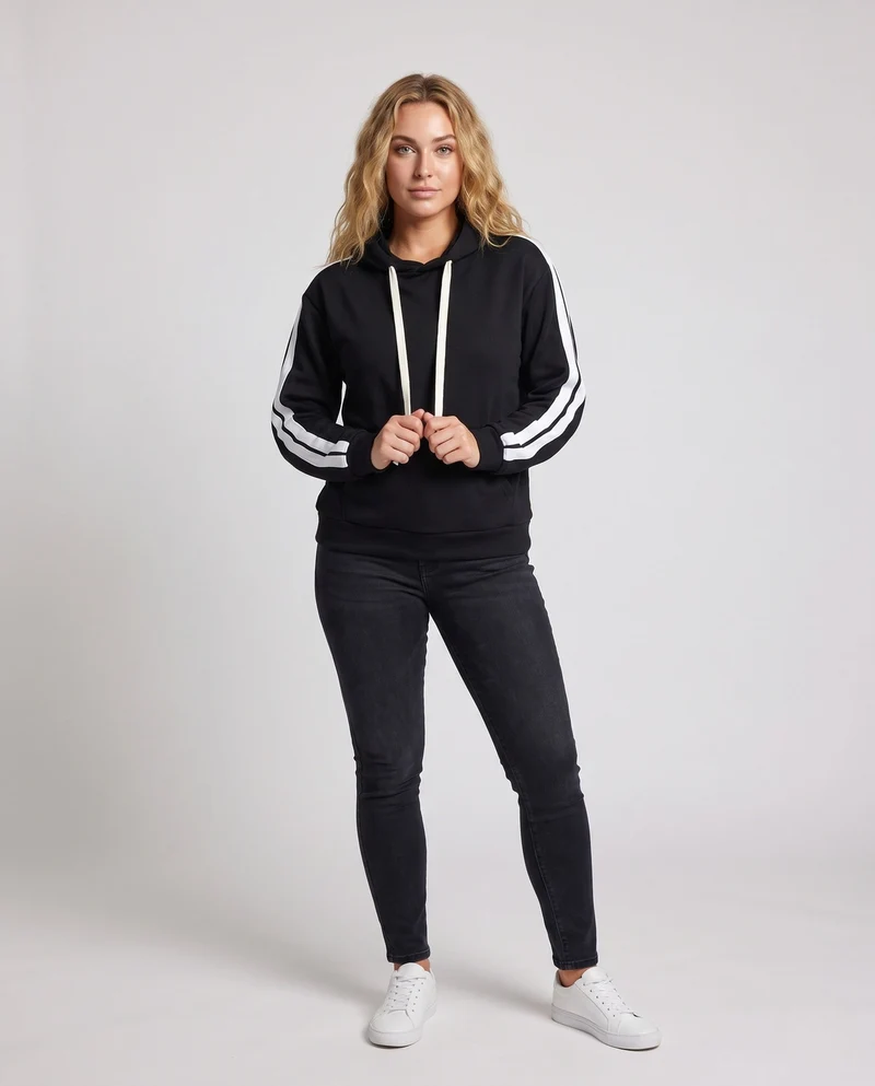Unisex Oversize Kapuzenpullover mit seitlichen Kontraststreifen und Kängurutasche