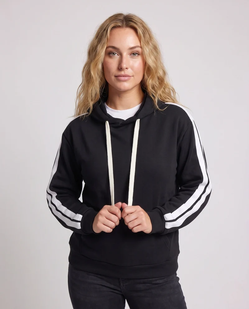 Unisex Oversize Kapuzenpullover mit seitlichen Kontraststreifen und Kängurutasche